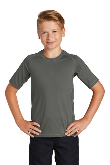 Sport-Tek Youth Rashguard Short Sleeve Crewneck T-Shirt Dark Smoke Grey Front