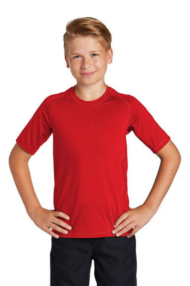 Sport-Tek Youth Rashguard Short Sleeve Crewneck T-Shirt True Red Front