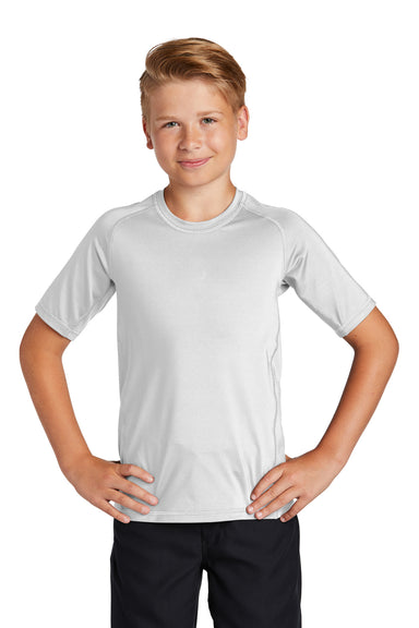 Sport-Tek Youth Rashguard Short Sleeve Crewneck T-Shirt White Front