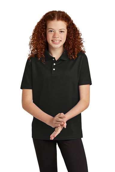 Sport-Tek YST740 Youth UV Micropique Short Sleeve Polo Shirt Black Front