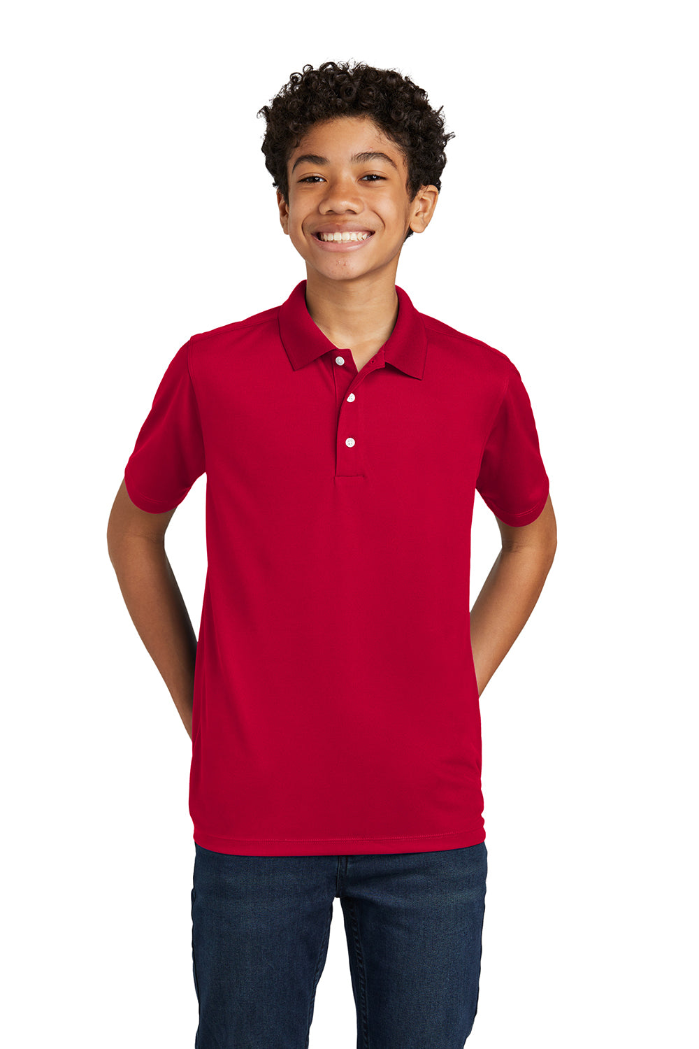 Sport-Tek YST740 Youth UV Micropique Short Sleeve Polo Shirt Deep Red 3Q