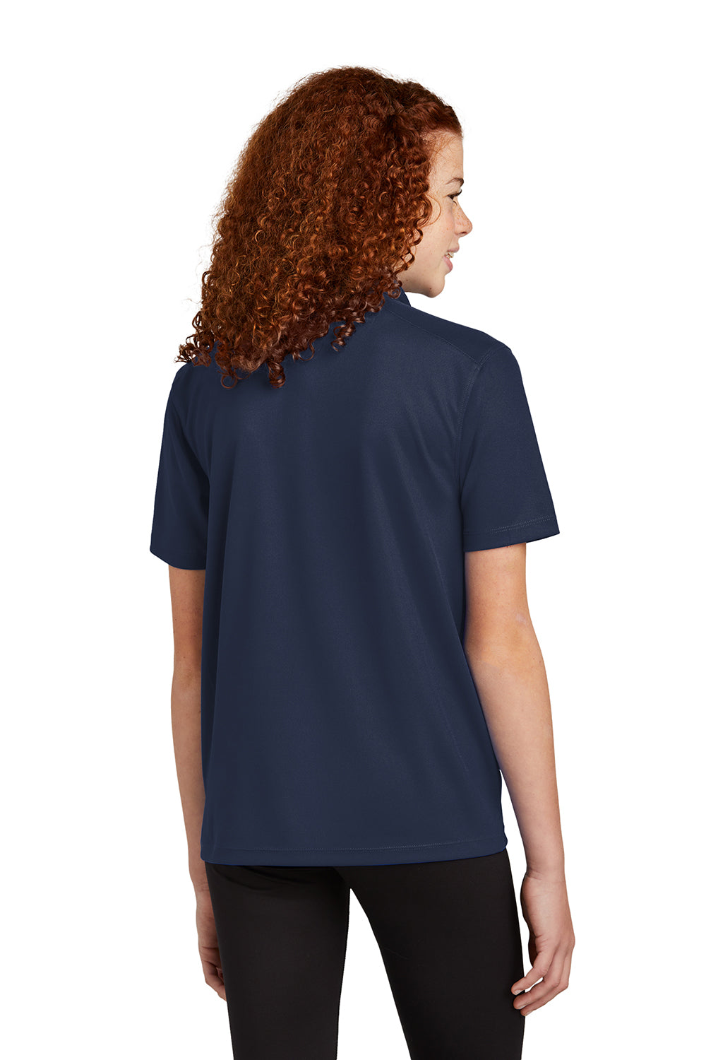 Sport-Tek YST740 Youth UV Micropique Short Sleeve Polo Shirt True Navy Blue Back