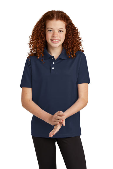 Sport-Tek YST740 Youth UV Micropique Short Sleeve Polo Shirt True Navy Blue Front