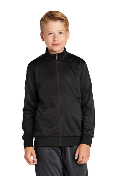 Sport-Tek Youth Full Zip Track Jacket Black Front