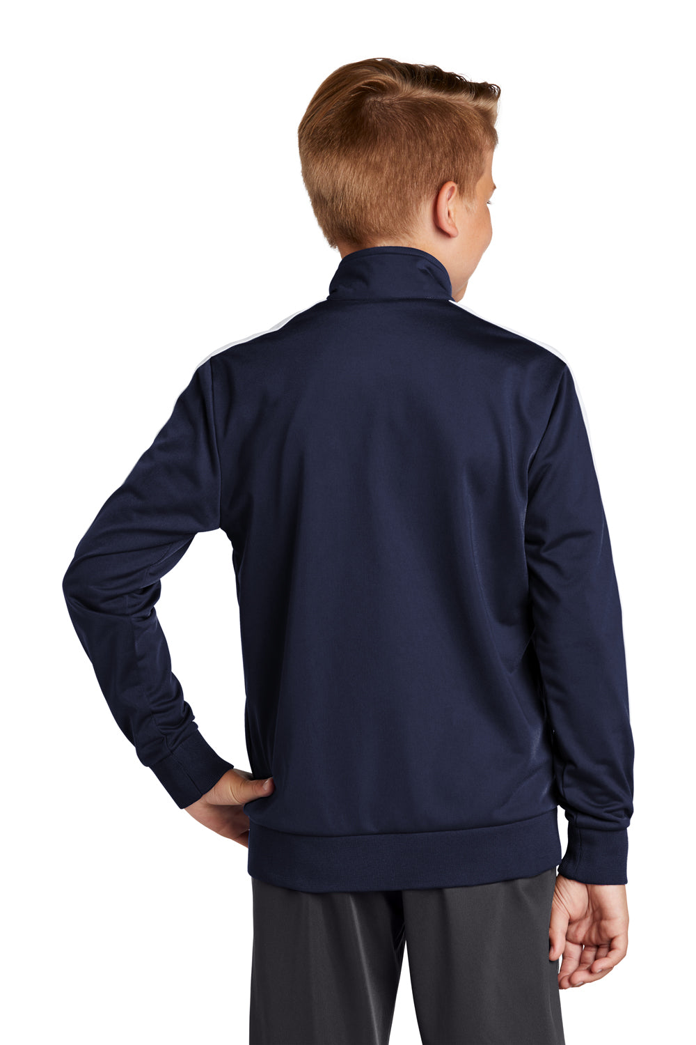 Sport-Tek Youth Full Zip Track Jacket True Navy Blue/White Side