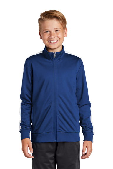 Sport-Tek Youth Full Zip Track Jacket True Royal Blue/White Front