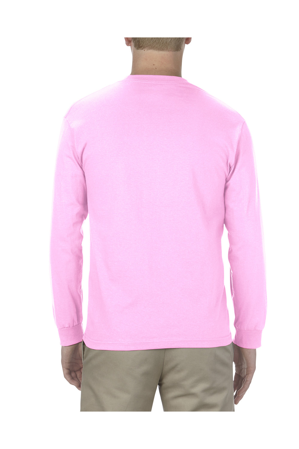 Alstyle AL1304 Mens Long Sleeve Crewneck T-Shirt Pink Back