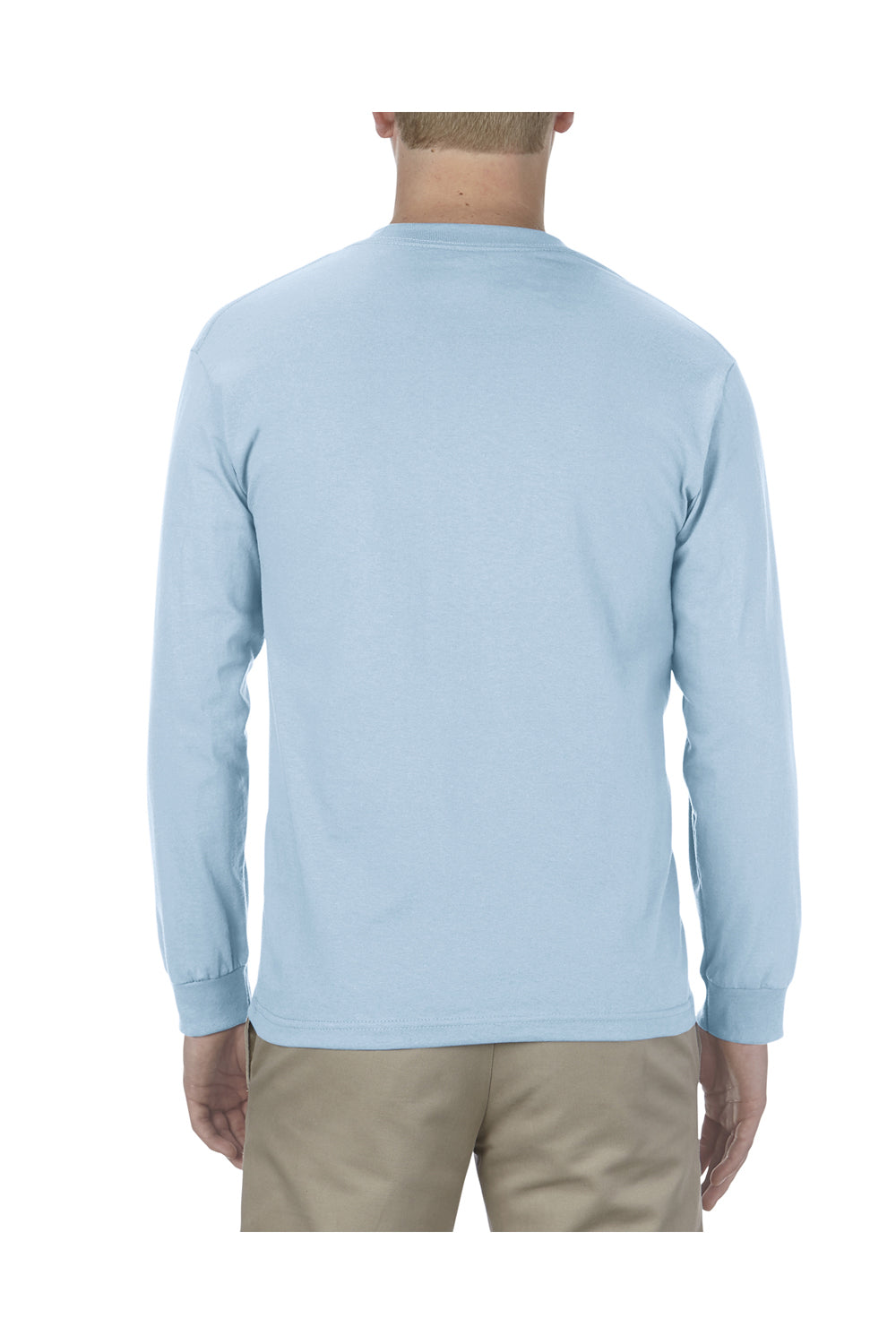 Alstyle AL1304 Mens Long Sleeve Crewneck T-Shirt Powder Blue Back