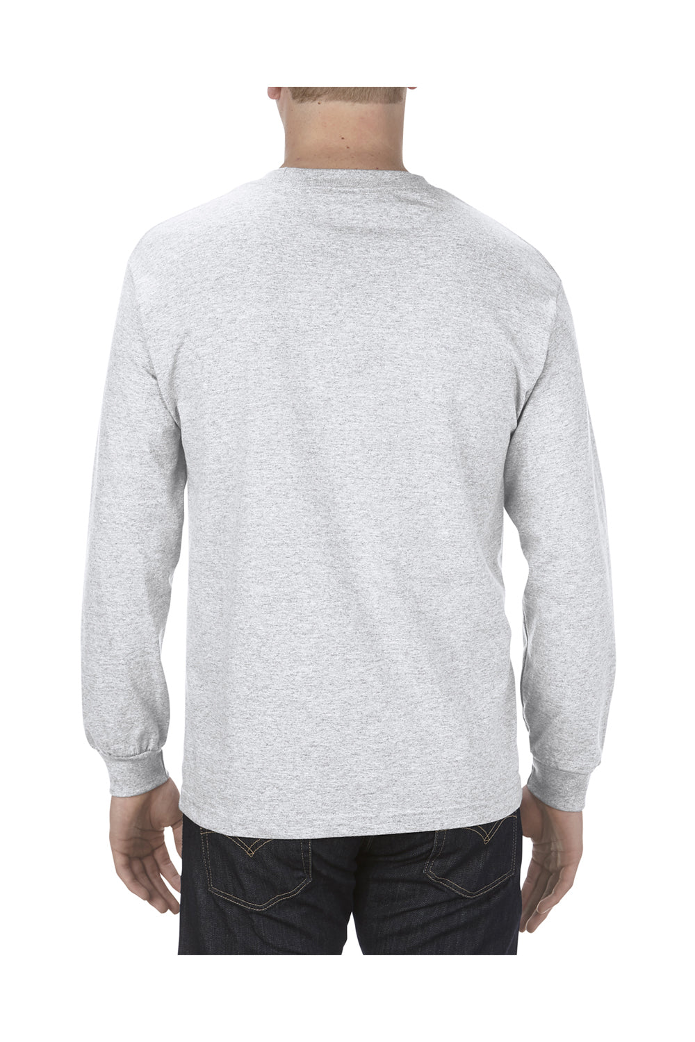 Alstyle AL1304 Mens Long Sleeve Crewneck T-Shirt Ash Grey Back
