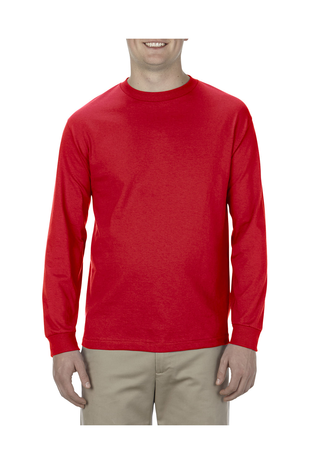 Alstyle AL1304 Mens Long Sleeve Crewneck T-Shirt Red Front