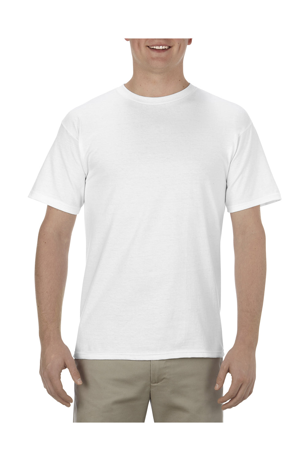 Alstyle AL1701 Mens Soft Spun Short Sleeve Crewneck T-Shirt White Front