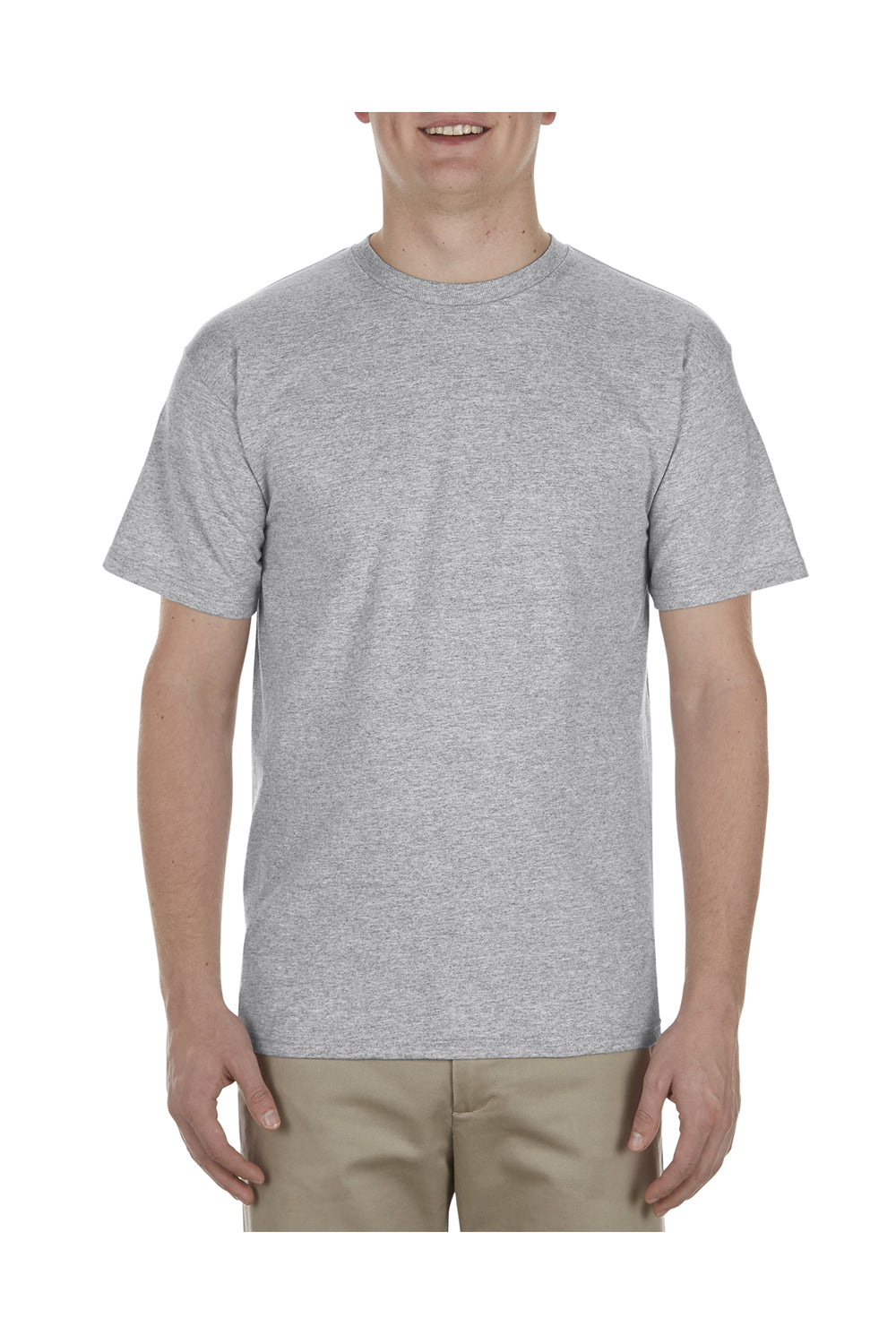 Alstyle AL1701 Mens Soft Spun Short Sleeve Crewneck T-Shirt Heather Grey Front
