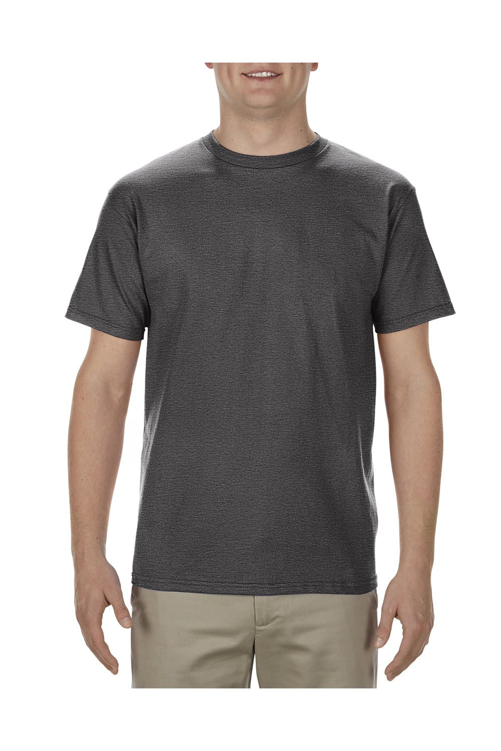 Alstyle AL1701 Mens Soft Spun Short Sleeve Crewneck T-Shirt Heather Charcoal Grey Front