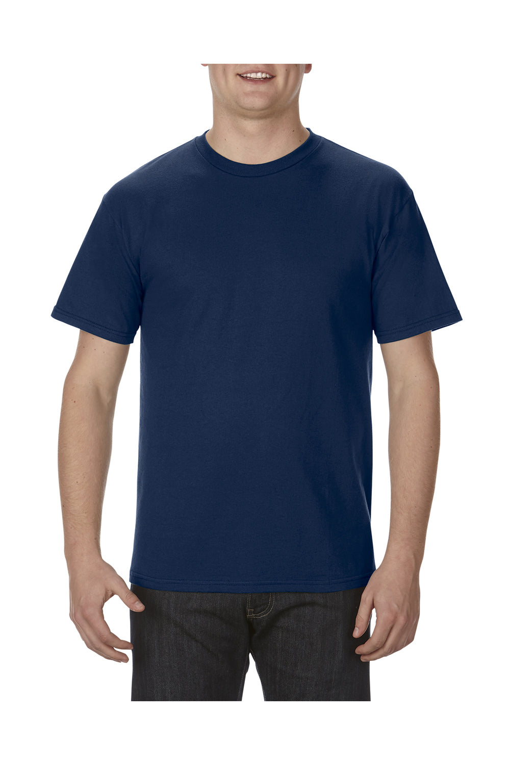 Alstyle AL1701 Mens Soft Spun Short Sleeve Crewneck T-Shirt Navy Blue Front