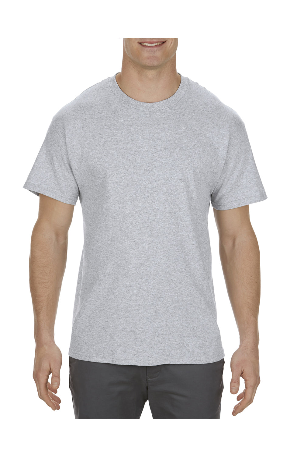 Alstyle AL1901 Mens Short Sleeve Crewneck T-Shirt Heather Grey Front