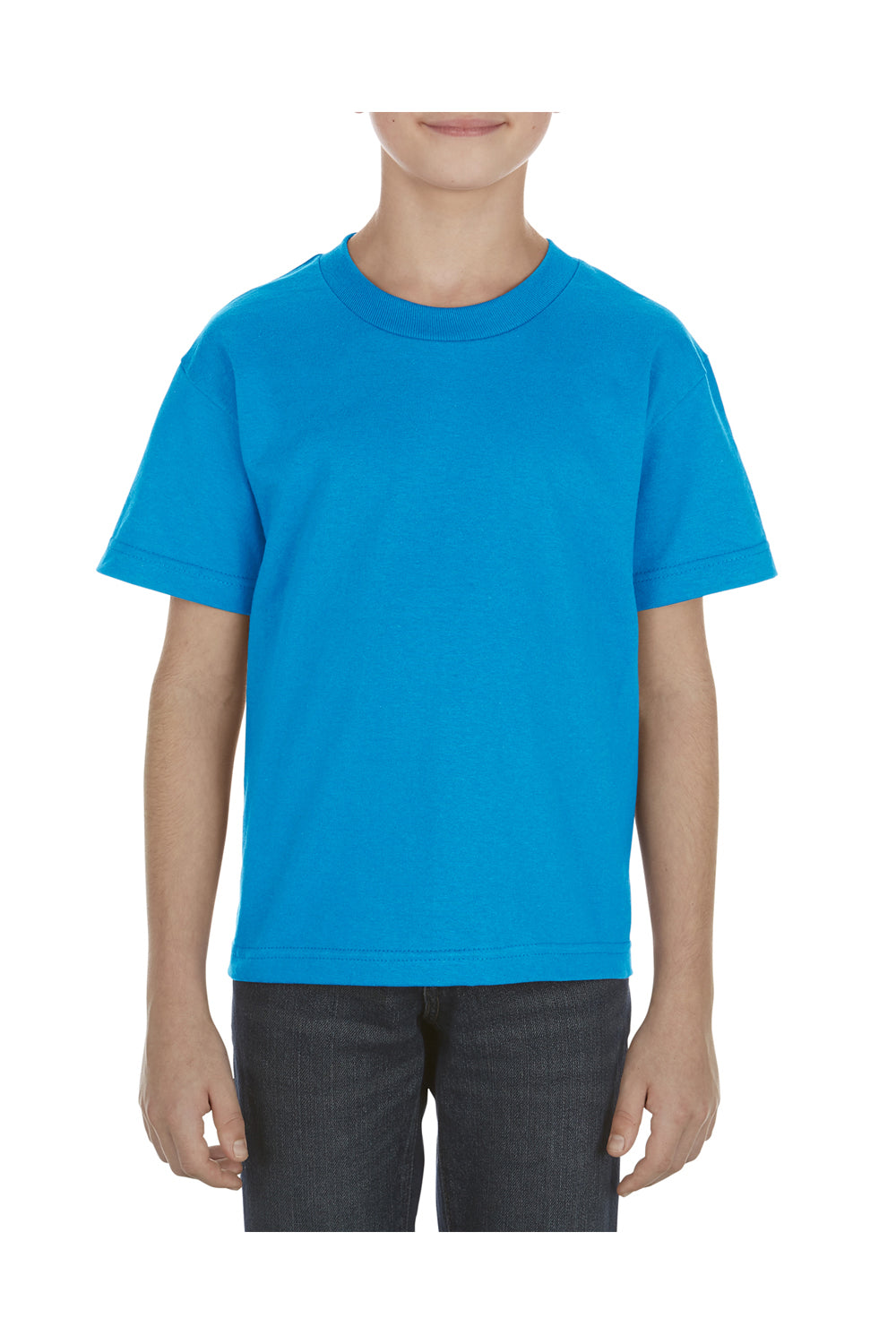 Alstyle AL3381 Youth Short Sleeve Crewneck T-Shirt Turquoise Blue Front