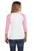 Bella + Canvas B2000 Womens 3/4 Sleeve Crewneck T-Shirt White/Pink Back