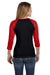 Bella + Canvas B2000 Womens 3/4 Sleeve Crewneck T-Shirt Black/Red Back