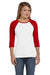 Bella + Canvas B2000 Womens 3/4 Sleeve Crewneck T-Shirt White/Red Front