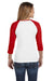 Bella + Canvas B2000 Womens 3/4 Sleeve Crewneck T-Shirt White/Red Back