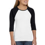 Bella + Canvas Womens 3/4 Sleeve Crewneck T-Shirt - White/Black - Closeout
