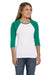 Bella + Canvas B2000 Womens 3/4 Sleeve Crewneck T-Shirt White/Kelly Green Front