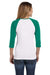Bella + Canvas B2000 Womens 3/4 Sleeve Crewneck T-Shirt White/Kelly Green Back