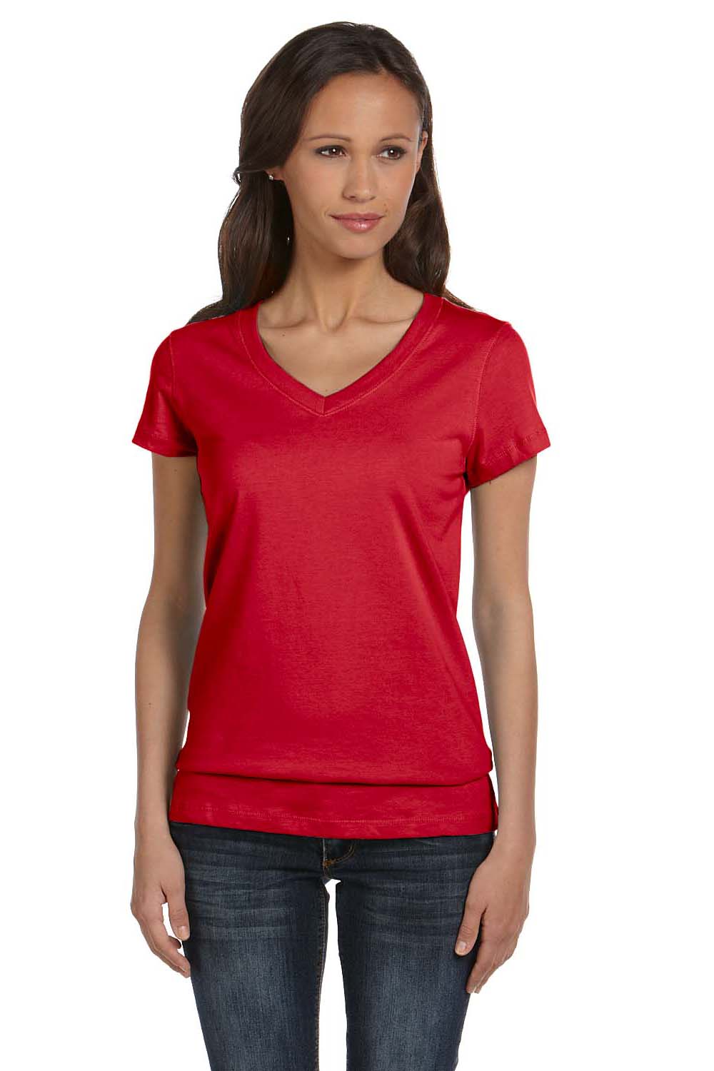 Bella + Canvas B6005 Womens Jersey Short Sleeve V-Neck T-Shirt Red Front