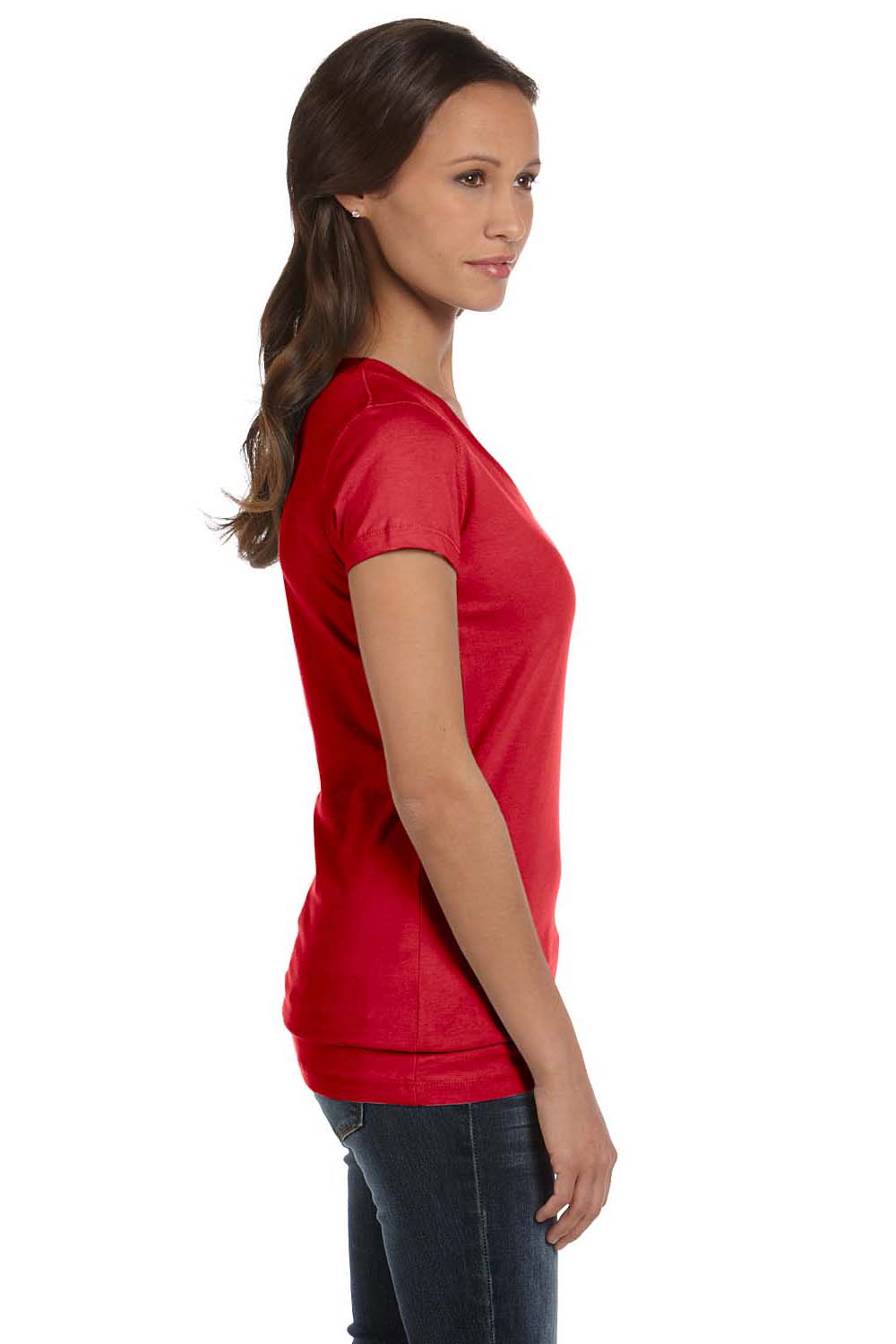Bella + Canvas B6005 Womens Jersey Short Sleeve V-Neck T-Shirt Red Side