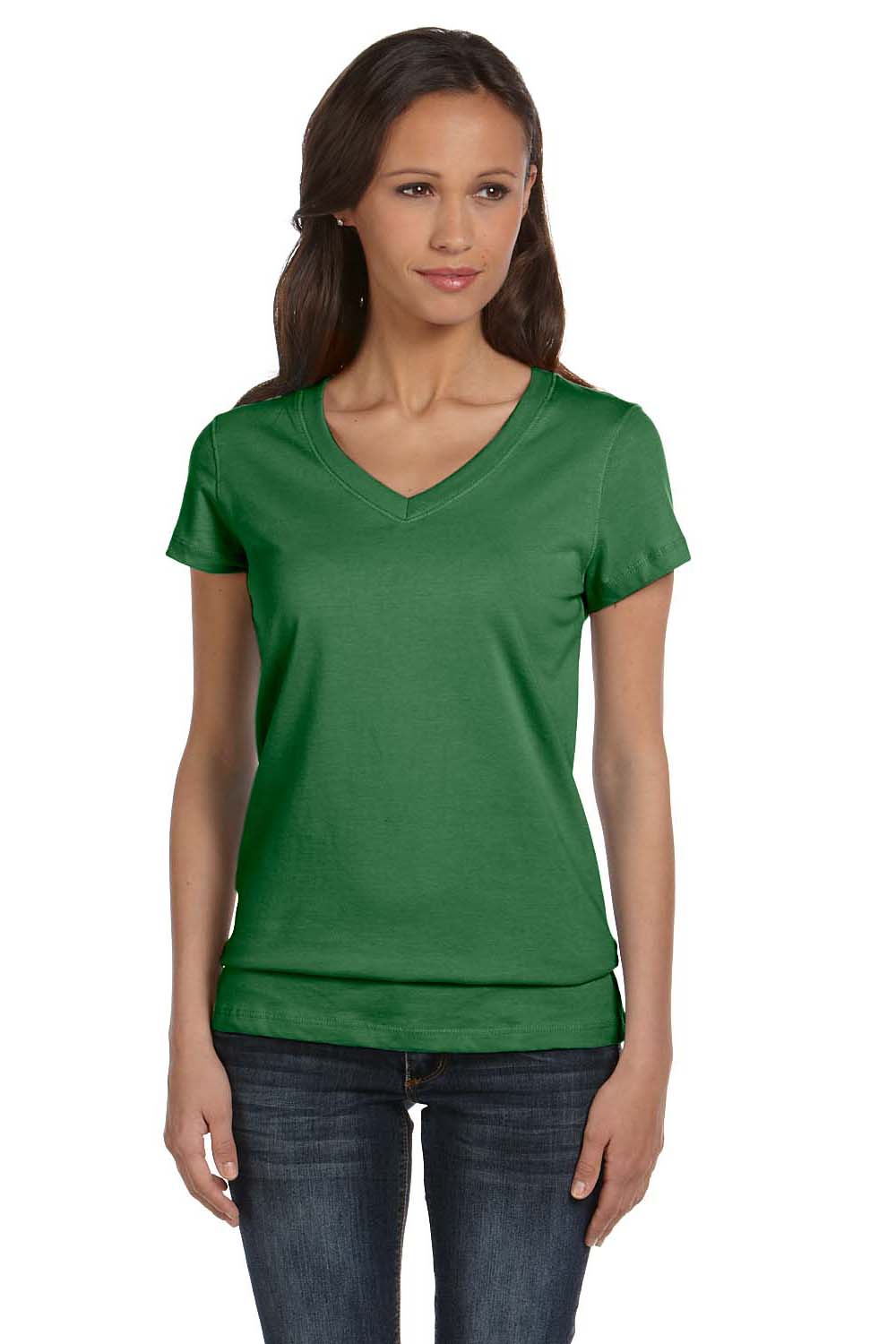 Bella + Canvas B6005 Womens Jersey Short Sleeve V-Neck T-Shirt Leaf Green Front