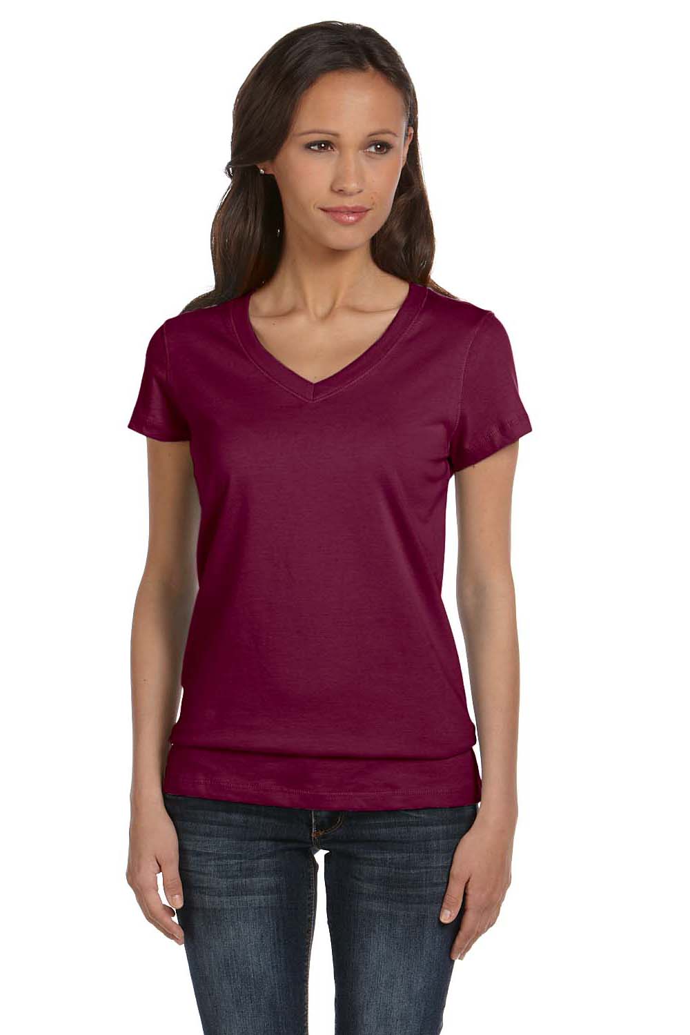 Bella + Canvas B6005 Womens Jersey Short Sleeve V-Neck T-Shirt Maroon Front
