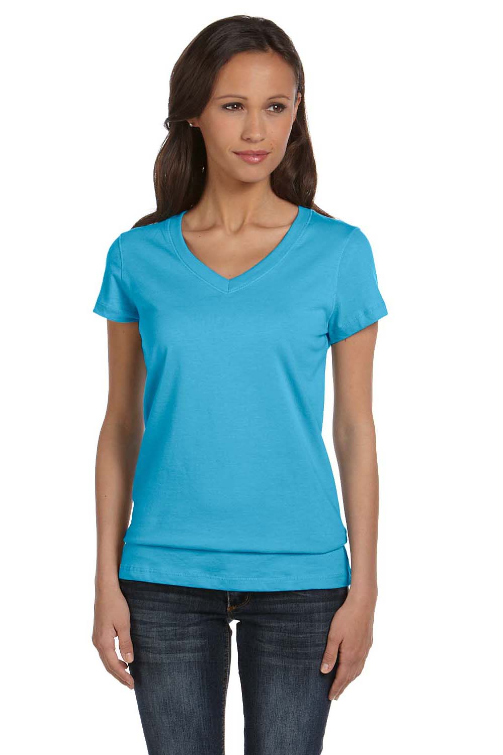 Bella + Canvas B6005 Womens Jersey Short Sleeve V-Neck T-Shirt Ocean Blue Front