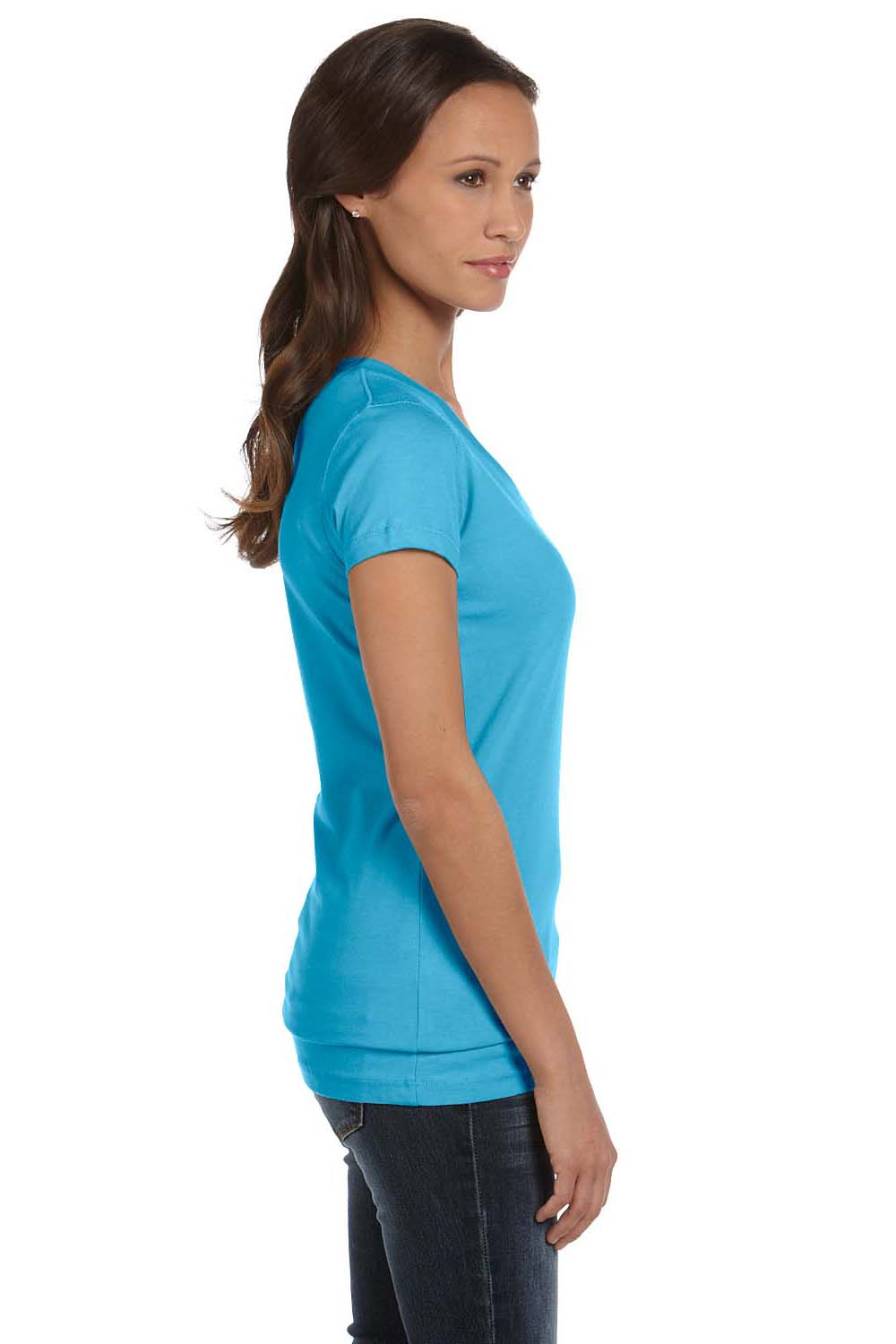 Bella + Canvas B6005 Womens Jersey Short Sleeve V-Neck T-Shirt Ocean Blue Side