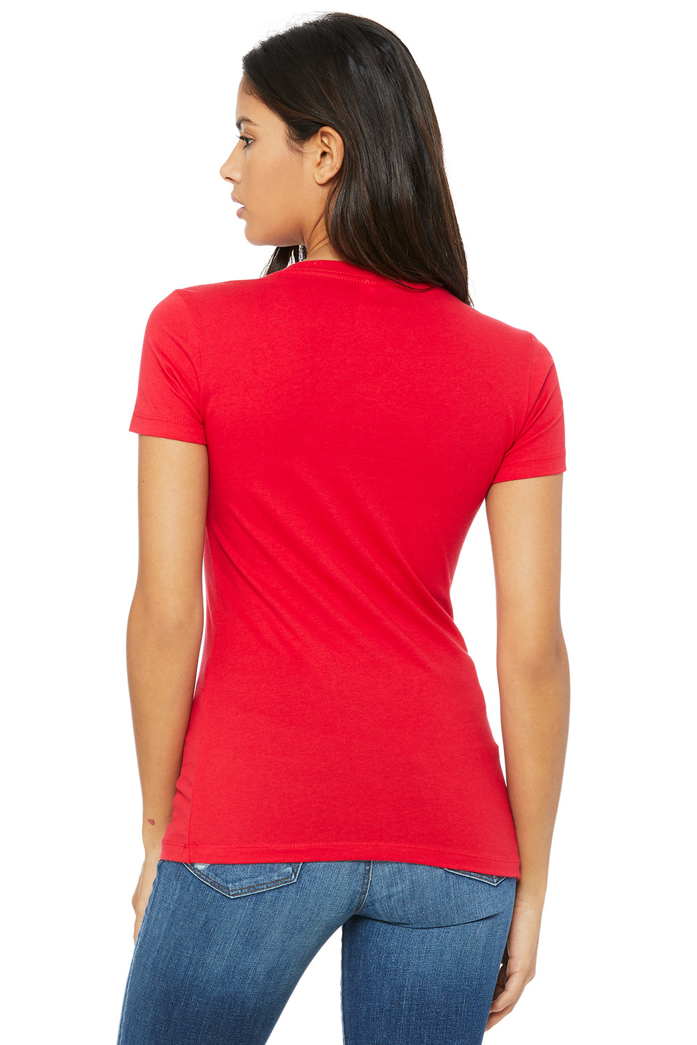 Bella + Canvas B6035 Womens Jersey Short Sleeve Deep V-Neck T-Shirt Red Back