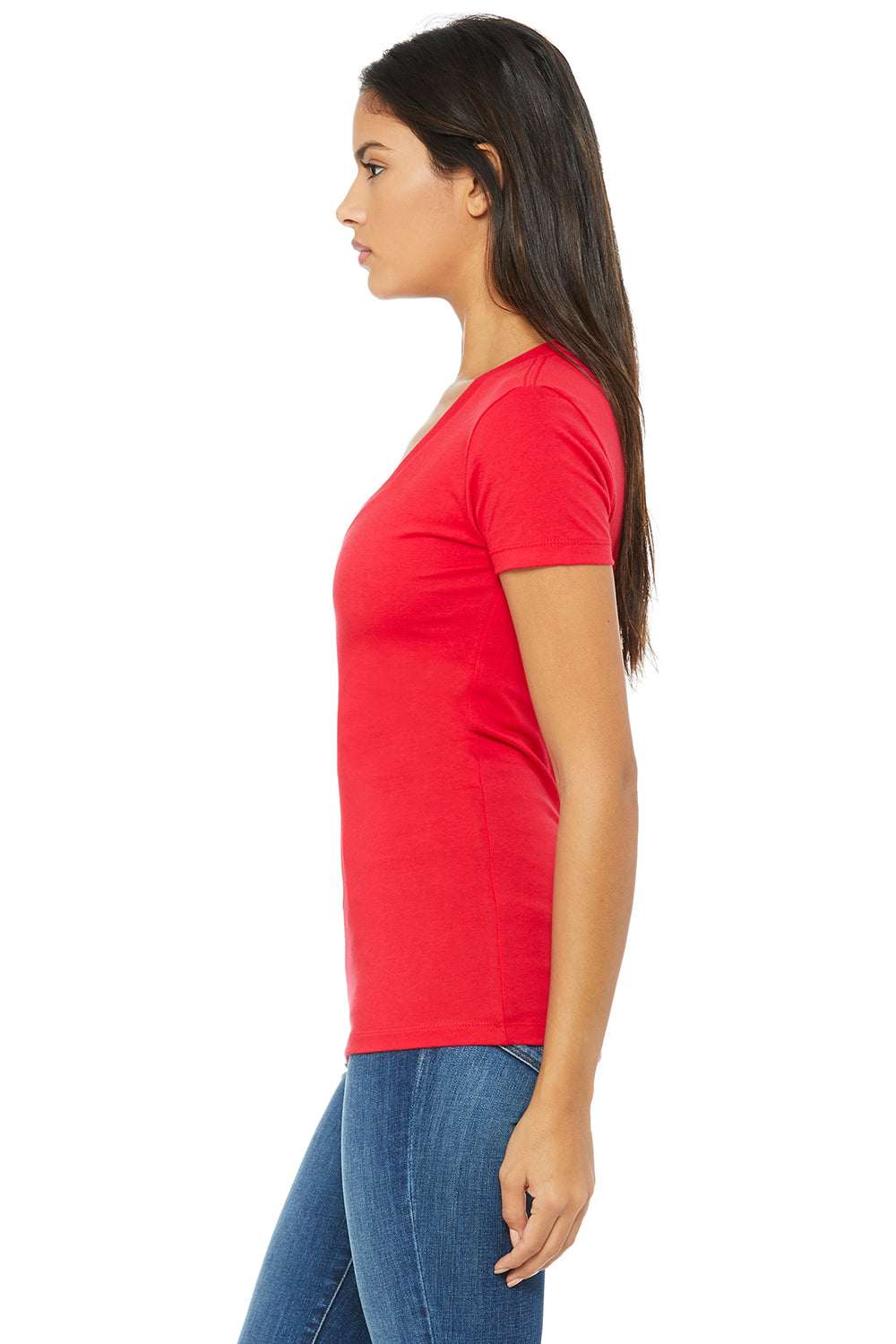Bella + Canvas B6035 Womens Jersey Short Sleeve Deep V-Neck T-Shirt Red Side