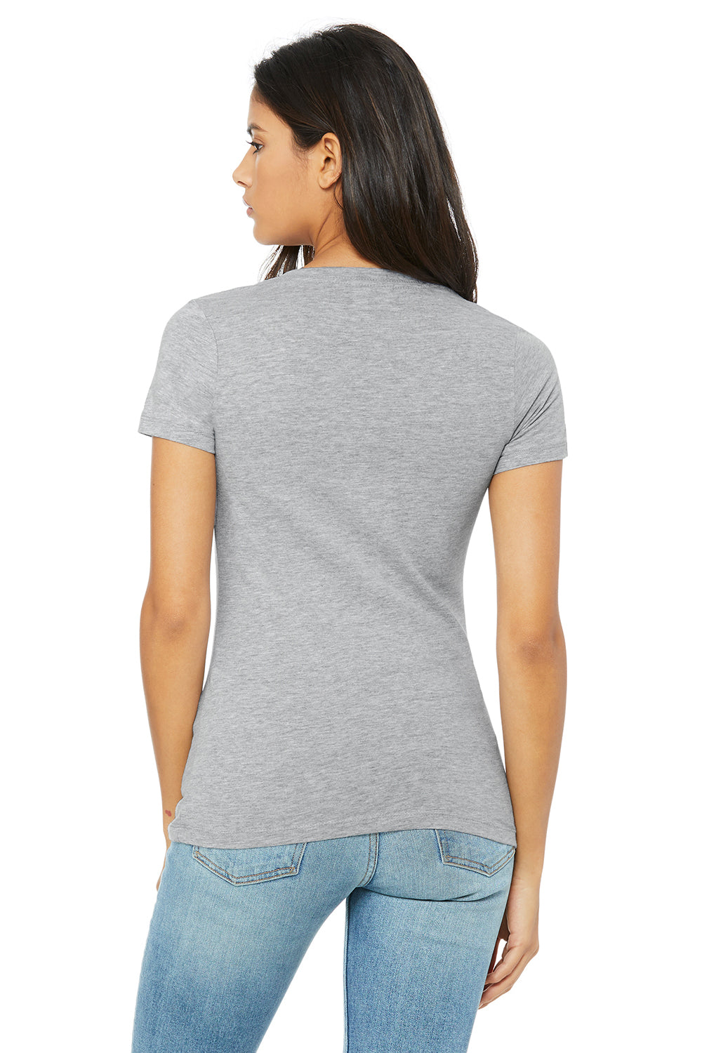 Bella + Canvas B6035 Womens Jersey Short Sleeve Deep V-Neck T-Shirt Heather Grey Back