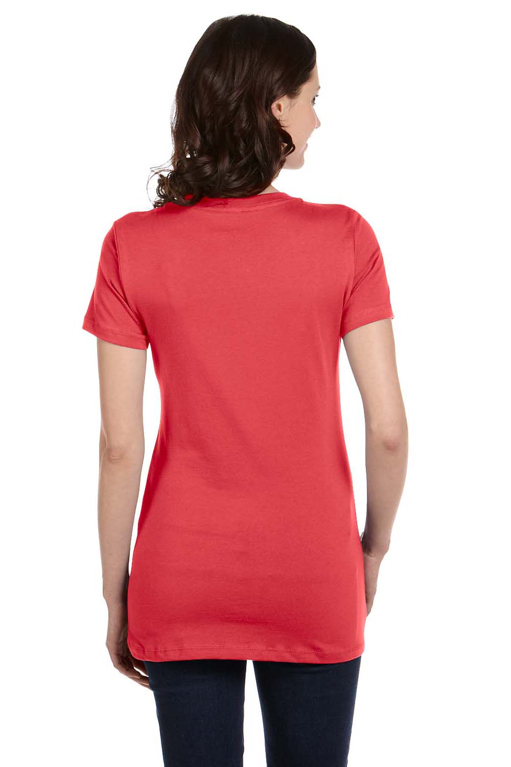 Bella + Canvas B6035 Womens Jersey Short Sleeve Deep V-Neck T-Shirt Coral Orange Back