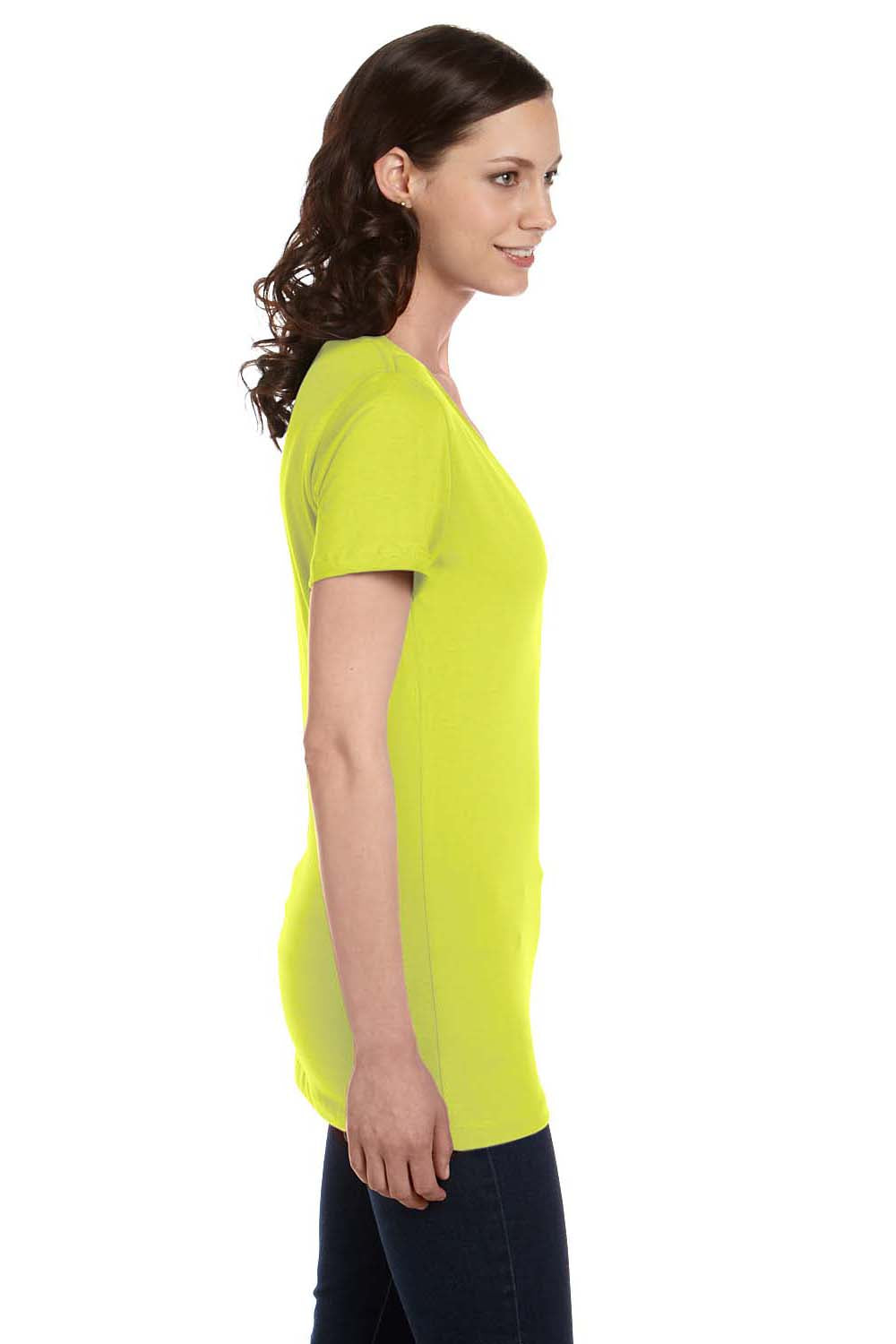 Bella + Canvas B6035 Womens Jersey Short Sleeve Deep V-Neck T-Shirt Neon Yellow Side