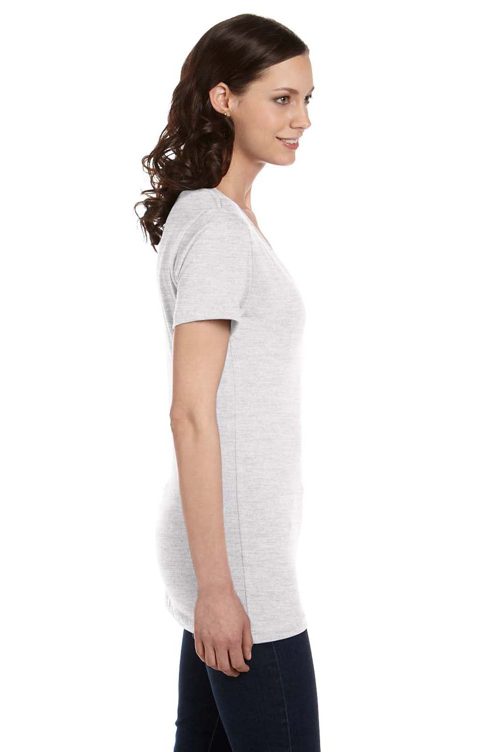 Bella + Canvas B6035 Womens Jersey Short Sleeve Deep V-Neck T-Shirt Ash Grey Side