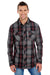 Burnside B8202 Mens Plaid Long Sleeve Button Down Shirt w/ Double Pockets Red/Black Front