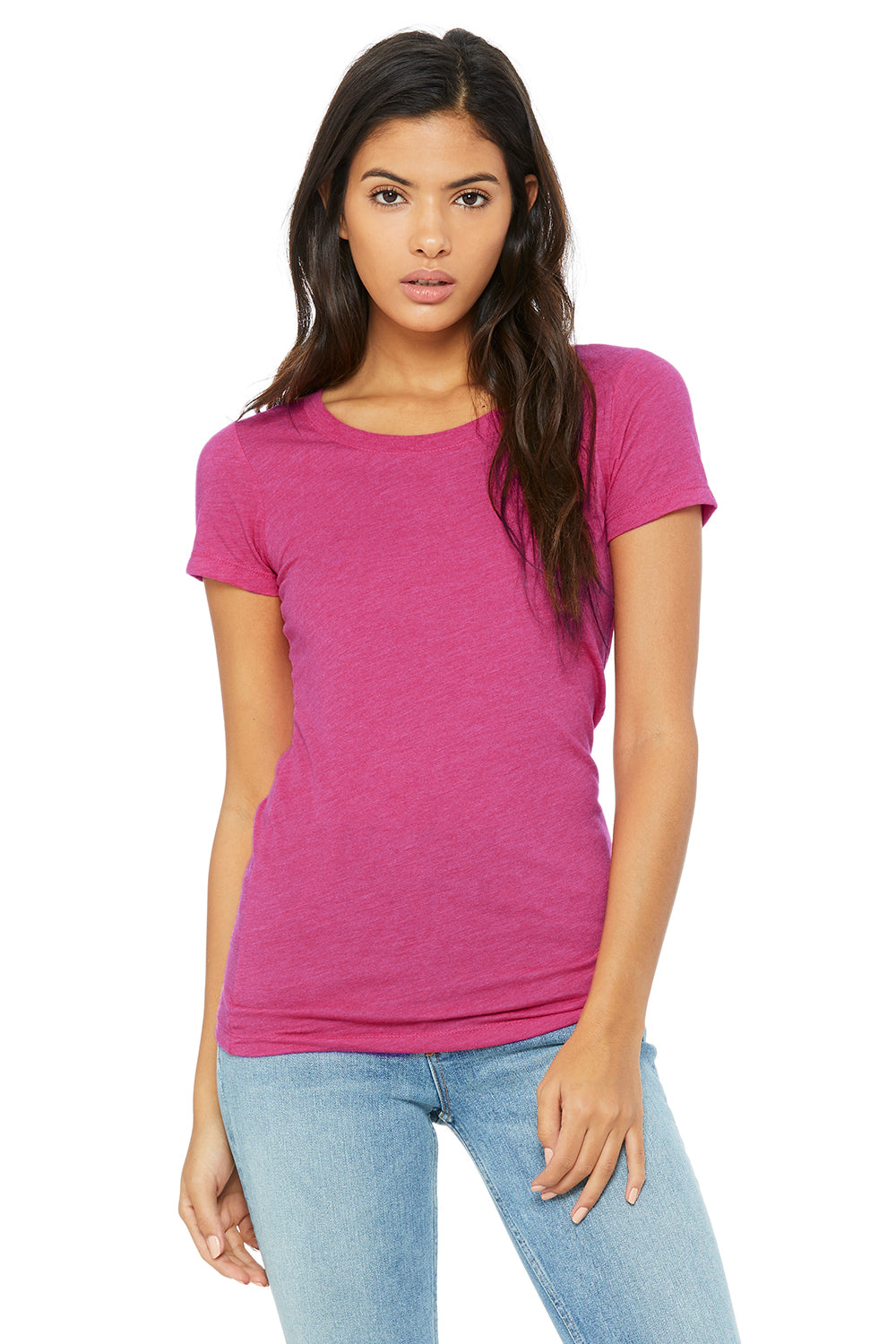 Bella + Canvas B8413 Womens Short Sleeve Crewneck T-Shirt Berry Pink Front