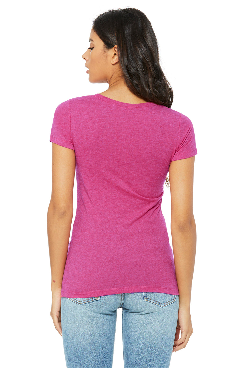 Bella + Canvas B8413 Womens Short Sleeve Crewneck T-Shirt Berry Pink Back