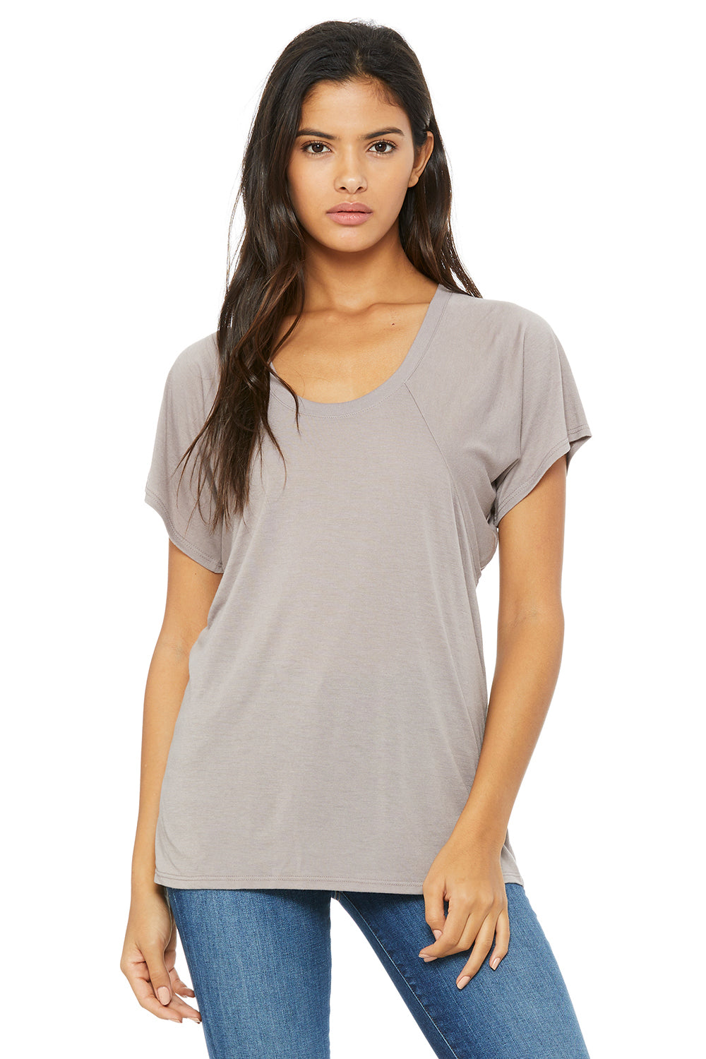 Bella + Canvas B8801 Womens Flowy Short Sleeve Scoop Neck T-Shirt Pebble Brown Front