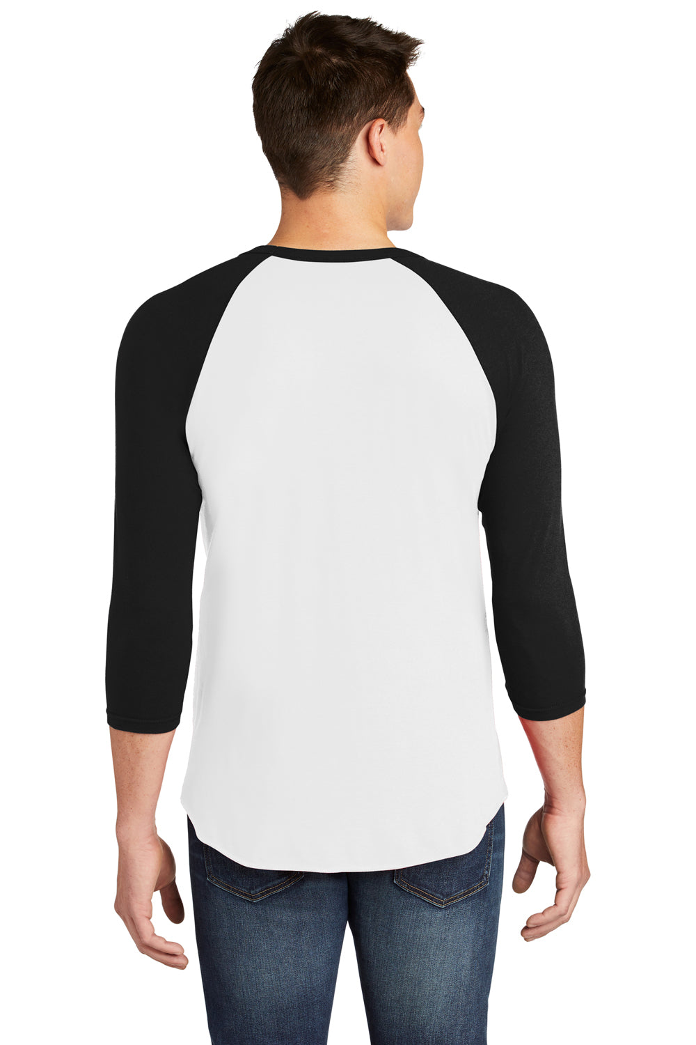 American Apparel BB453W Mens 3/4 Sleeve Crewneck T-Shirt White/Black Back