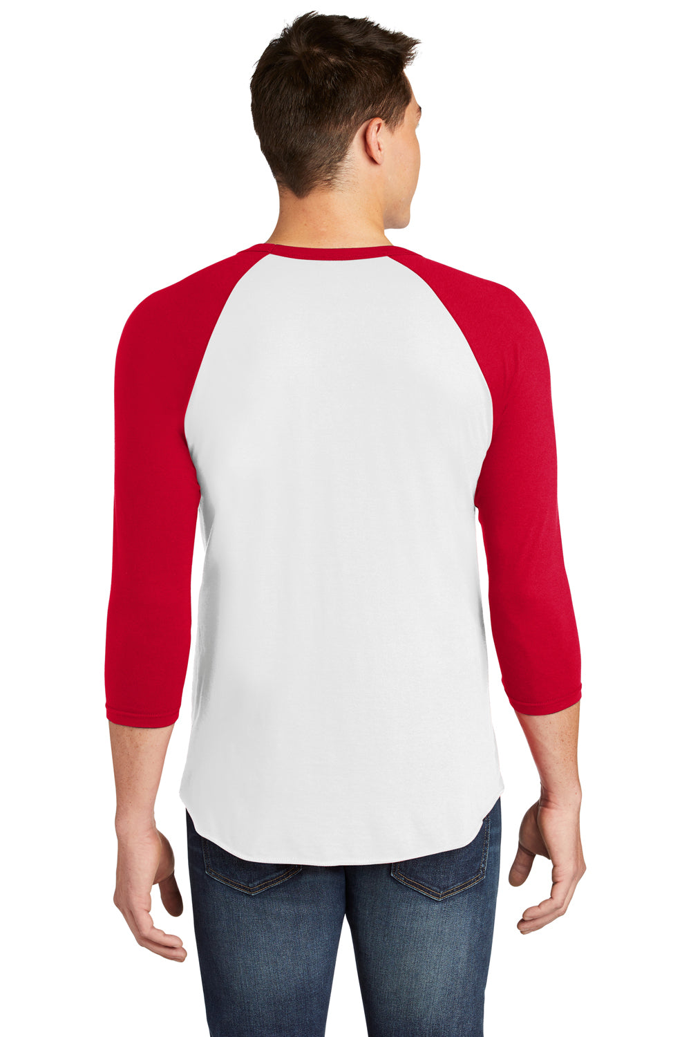 American Apparel BB453W Mens 3/4 Sleeve Crewneck T-Shirt White/Red Back
