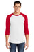 American Apparel BB453W Mens 3/4 Sleeve Crewneck T-Shirt White/Red Front