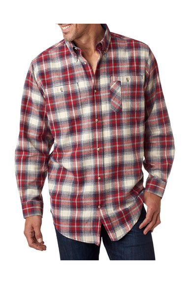 Backpacker BP7001 Mens Flannel Long Sleeve Button Down Shirt w/ Double Pockets Independent Red Front