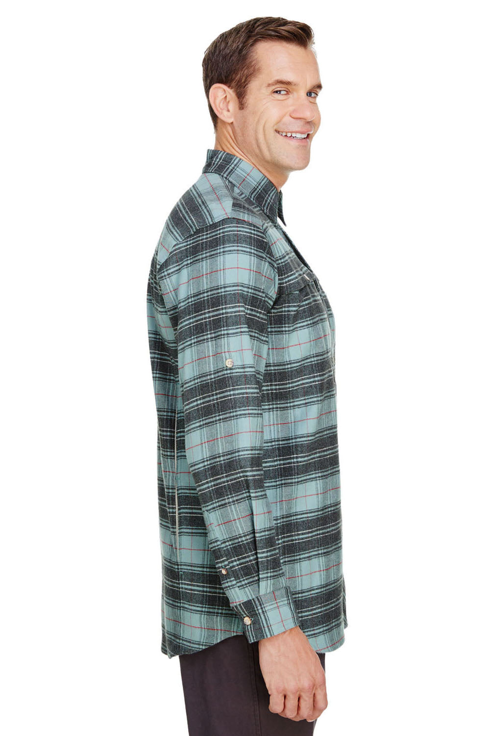 Backpacker BP7091 Mens Stretch Flannel Long Sleeve Button Down Shirt w/ Double Pockets Teal Blue Side