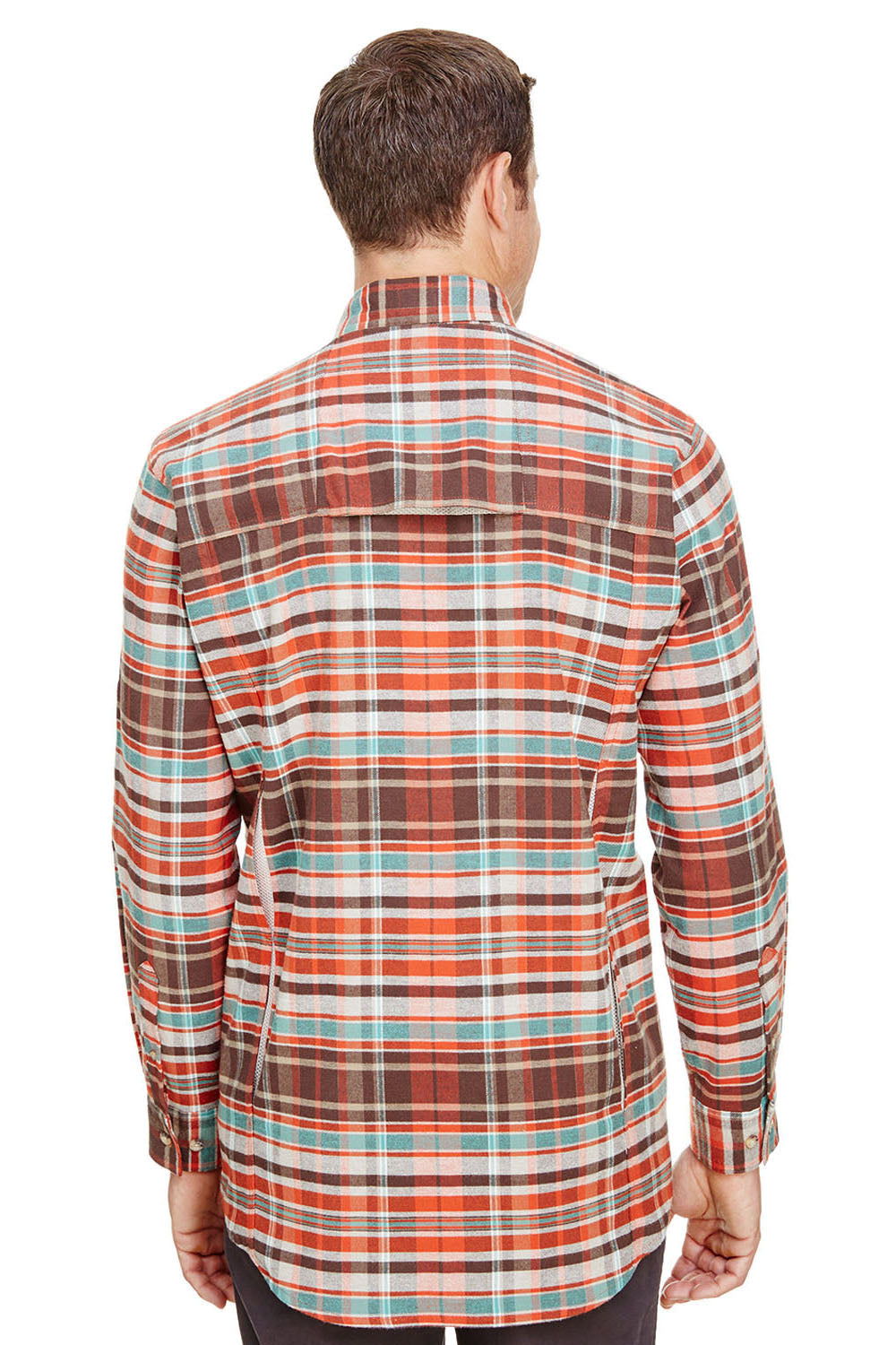 Backpacker BP7091 Mens Stretch Flannel Long Sleeve Button Down Shirt w/ Double Pockets Rust Red Back