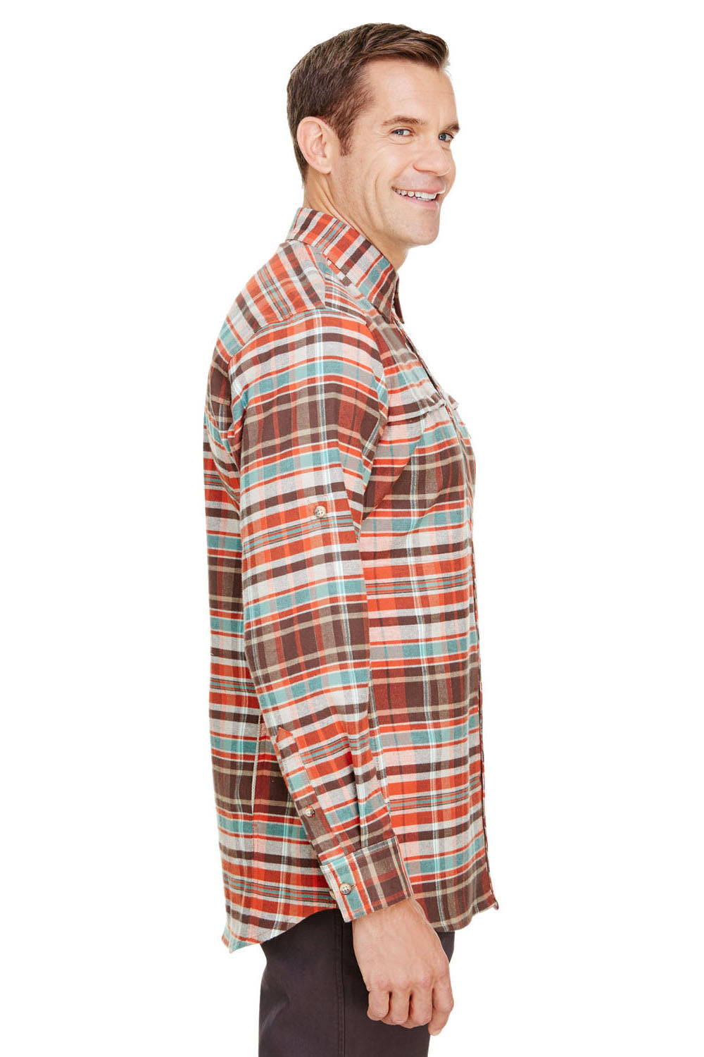 Backpacker BP7091 Mens Stretch Flannel Long Sleeve Button Down Shirt w/ Double Pockets Rust Red Side